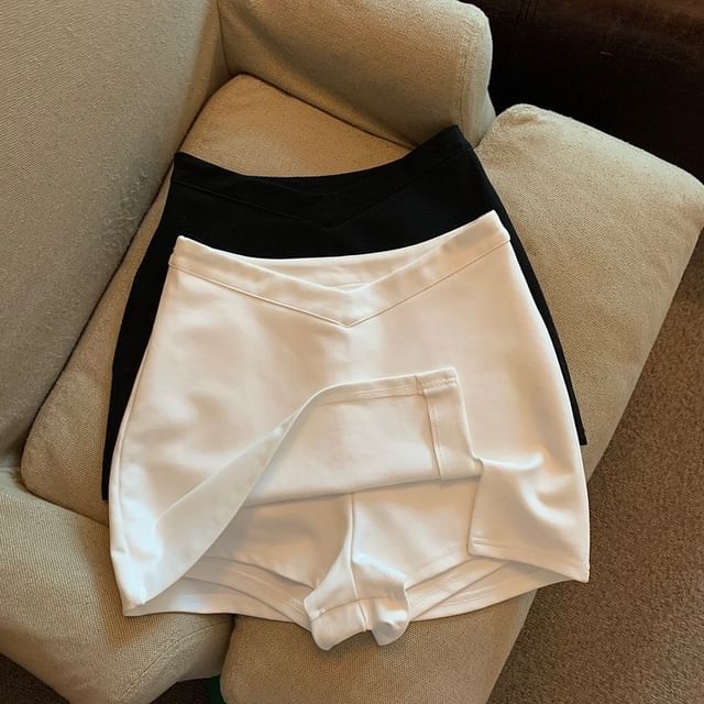 NENE-High Waist Plain Slit Mini Pencil Skirt