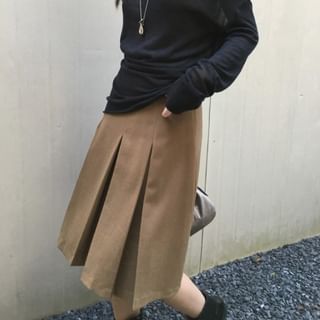Beem-High Rise Plain Pleated A-Line Skirt