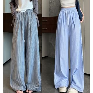 evanesce-High Rise Drawstring Stripe Wide Leg Sweatpants