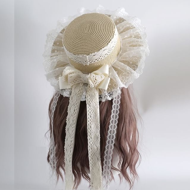 Elfis-Lace Straw Fedora Hat