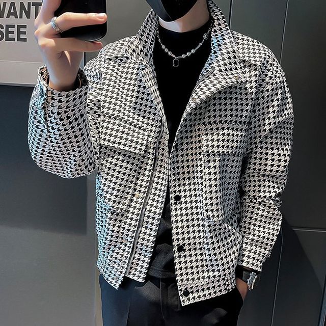 PHENOMENON HOUNDSTOOTH STAND COLLAR JKT-