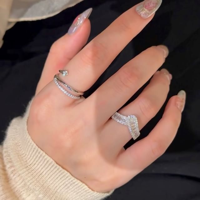 Panda Dama-Rhinestone Open Ring Rhinestone Alloy Layered Open Ring