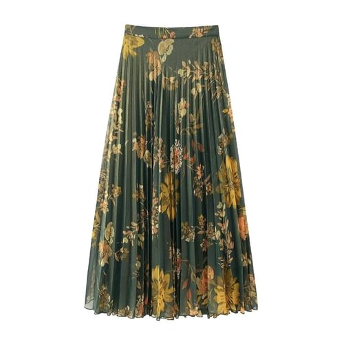 High waisted floral pleated clearance midi skirt