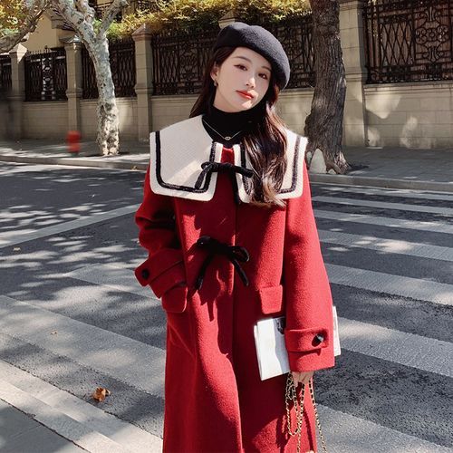 Tzarkozy - Sailor Collar Bow Midi Single-Breasted Coat | YesStyle