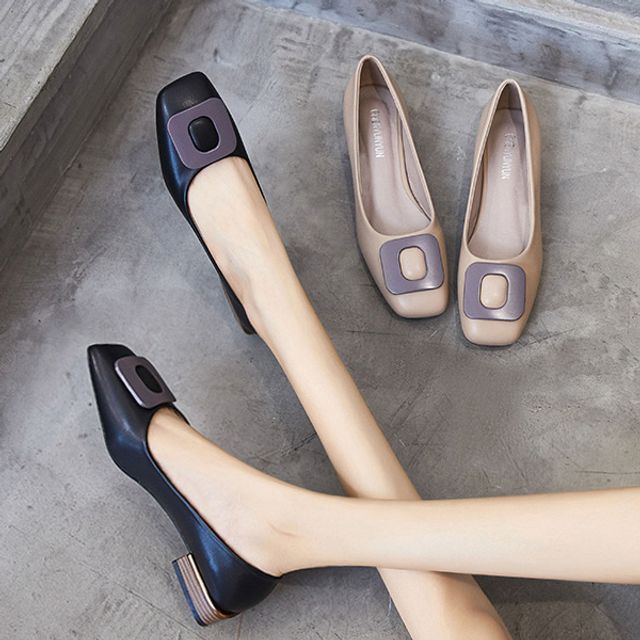 block heel square toe pumps