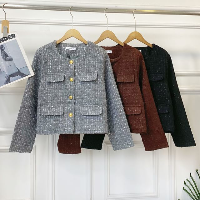 Iasia-Tweed Button-Up Jacket