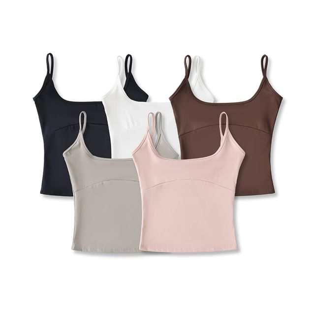 Ulark-Spaghetti Strap Scoop Neck Plain Cami Top