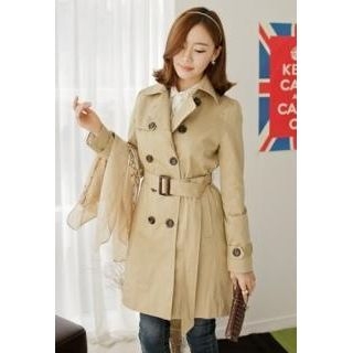 SUVINSHOP - Double-Breasted Belted Trench Coat | YesStyle