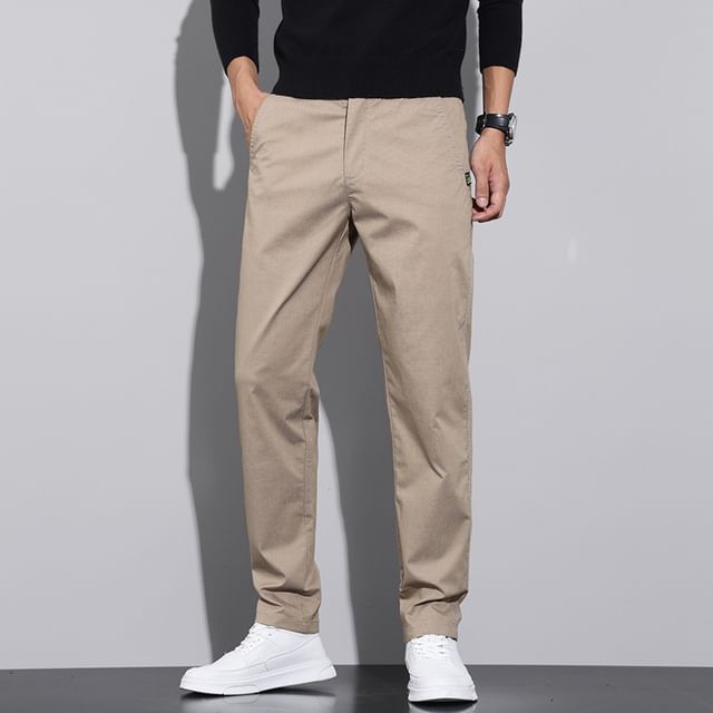 Denimic-Mid Rise Plain Straight Fit Pants