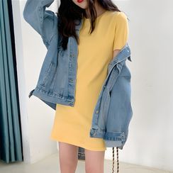 CRIBI - Plain Short-Sleeve T-Shirt Dress CRIBI - Plain Short-Sleeve T-Shirt Dress