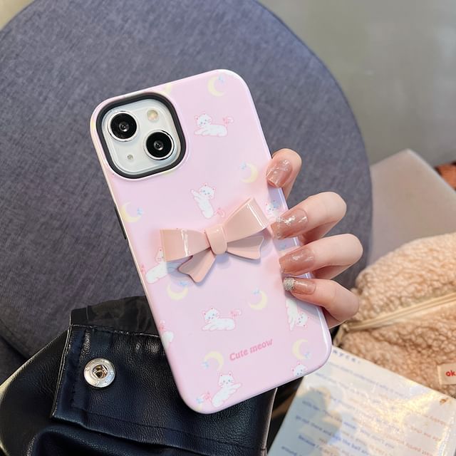 Super Funny 3D ear pink Bow Knot tail cat silicone phone case for iphone 15  Pro Max 11 12 Pro 13 14Pro Max soft shockproof cover