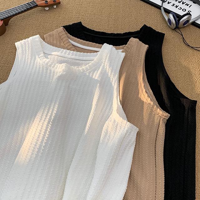 Mimiyox-Crew Neck Plain Tank Top