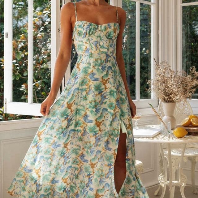 chinese dress ladies Embroidered Detail Ribbon Strap Tiered Maxi Dress main image 0