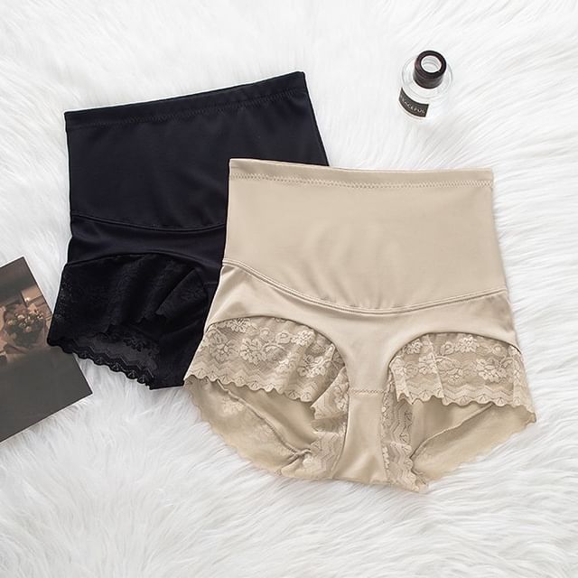 Faiar-High Waist Plain Lace Panel Shaping Panty