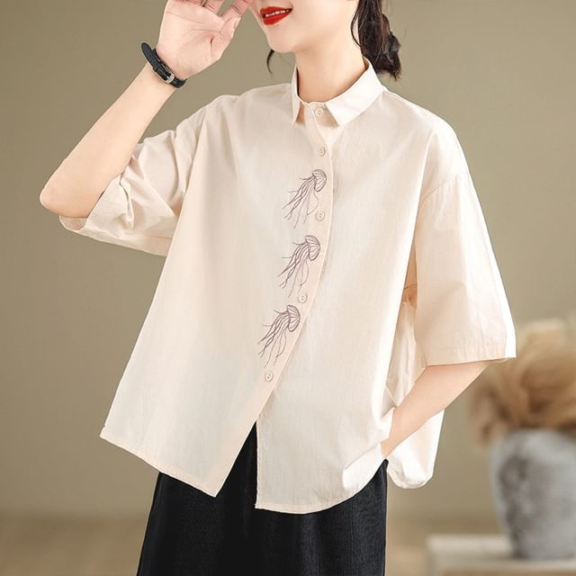 Shinobu - 3/4-Sleeve Collared Jellyfish Embroidered