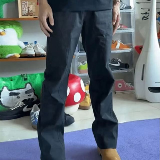 Kimeya-High Waist Plain Straight Leg Cargo Pants