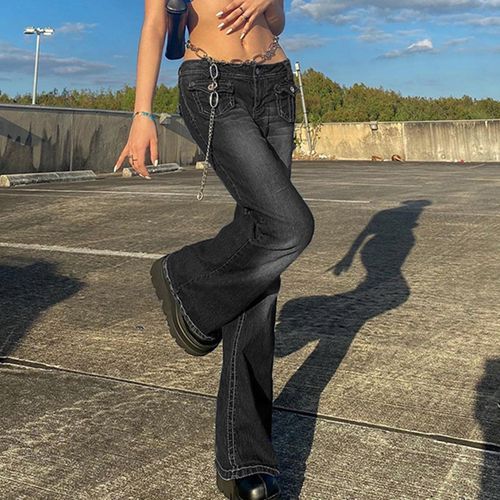 Low-Waist Washed Bell Bottom Jeans