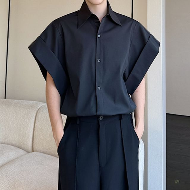 Adothuiastic-Short-Sleeve Plain Shirt