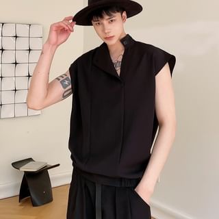 Freehop-Cap-Sleeve V-Neck Plain Shirt
