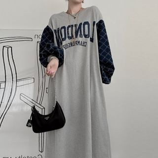 Coris Puff-Sleeve Crew Neck Lettering Maxi Sweatshirt Dress Sale
