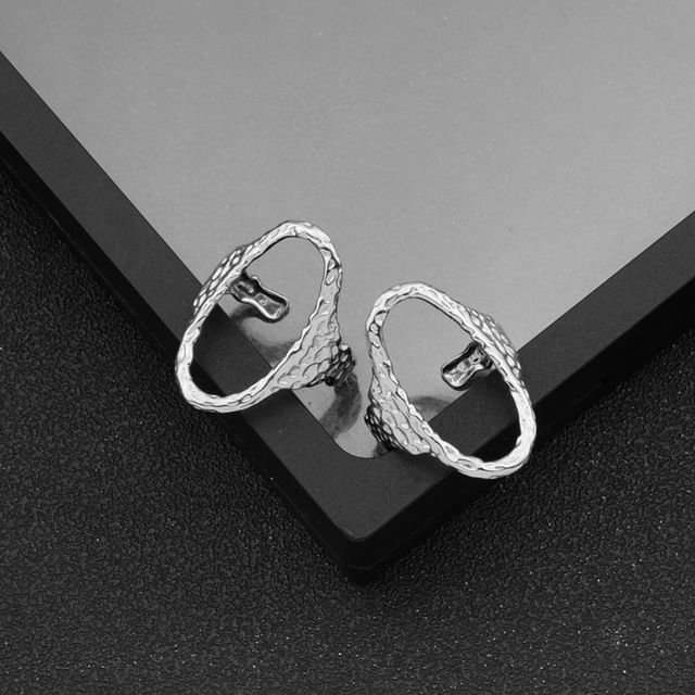 Juanitro-Oval Textured Stainless Steel Open Ring