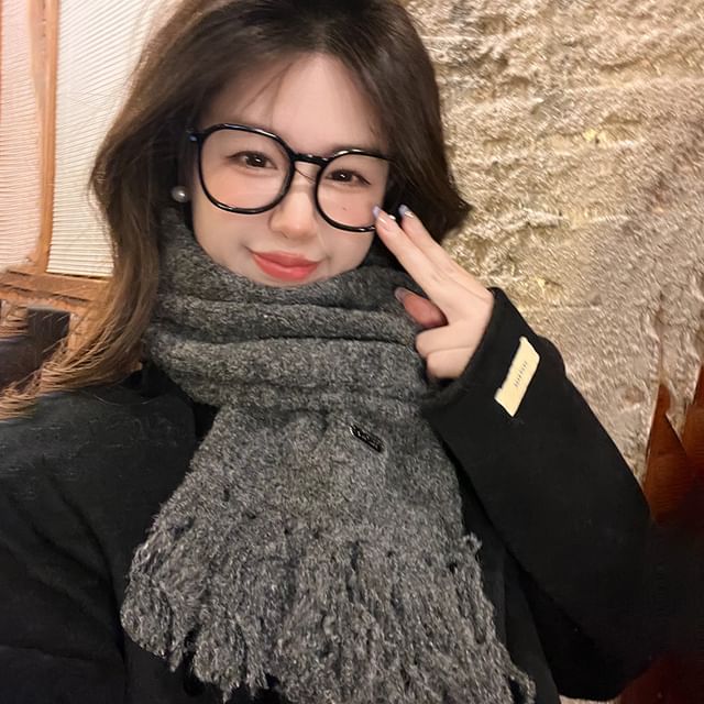 4-4 STUDIO-Plain Tassel Knit Scarf