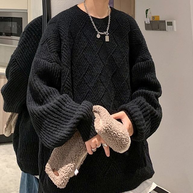 emeisa-Crew Neck Cable Knit Plain Sweater