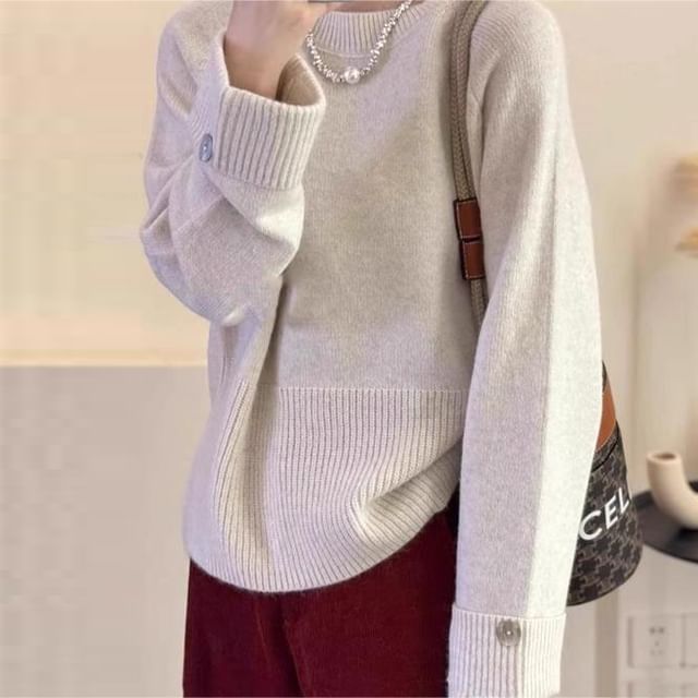 FR-Round Neck Plain Ribbed Sweater