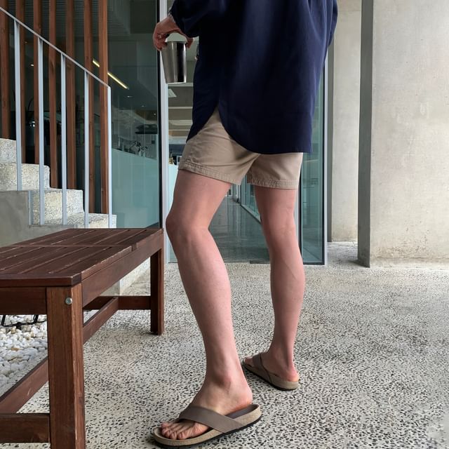 mopagrati-Drawstring Waist Plain Shorts