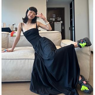 Alfie-Spaghetti Strap Plain Maxi A-Line Dress