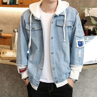 Mock Two-Piece Hooded Denim Jacket 