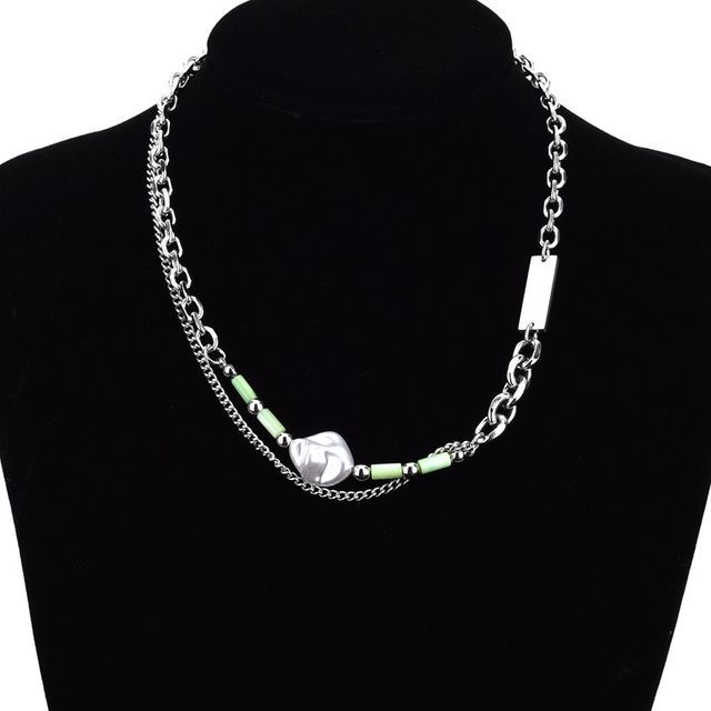 Juanitro-Faux Pearl Chained Layered Necklace