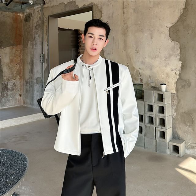 Patow-Contrast Trim Zip Jacket