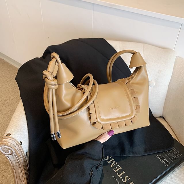 NewTown-Plain Faux Leather Crossbody Bag