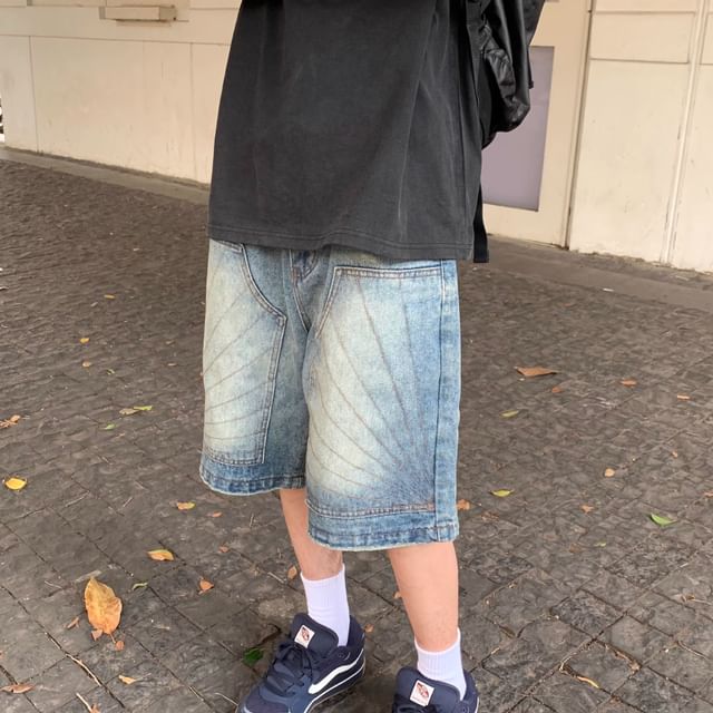 Savenne-Mid Rise Contrast Stitching Washed Jorts
