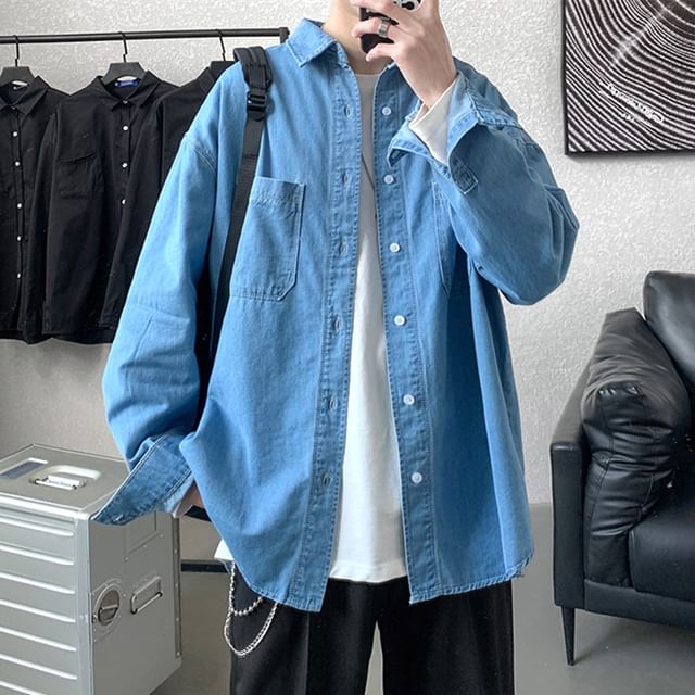 Blueforce-Long-Sleeve Button-Up Denim Shirt