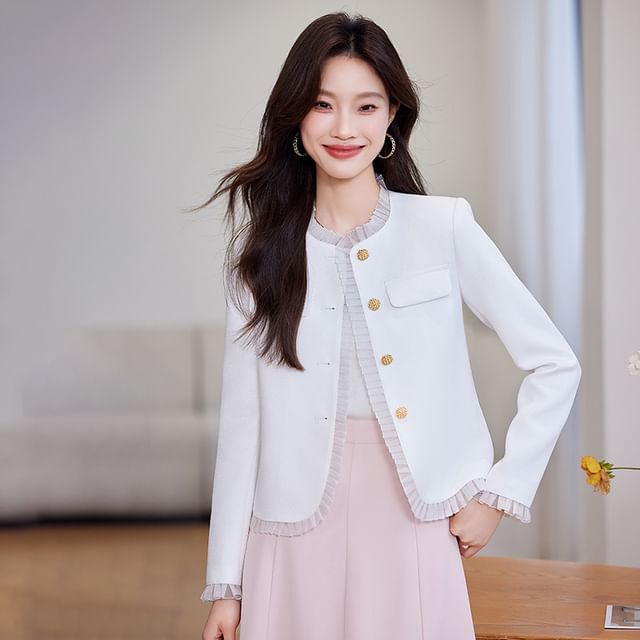 Princess Min-Plain Ruffle Single-Breasted Jacket