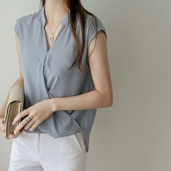 CANMART - V-Neck Dip-Back Wrap Blouse CANMART - V-Neck Dip-Back Wrap Blouse