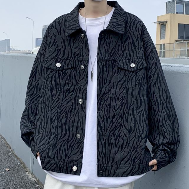 Oakjam-Zebra Print Denim Oversized Jacket