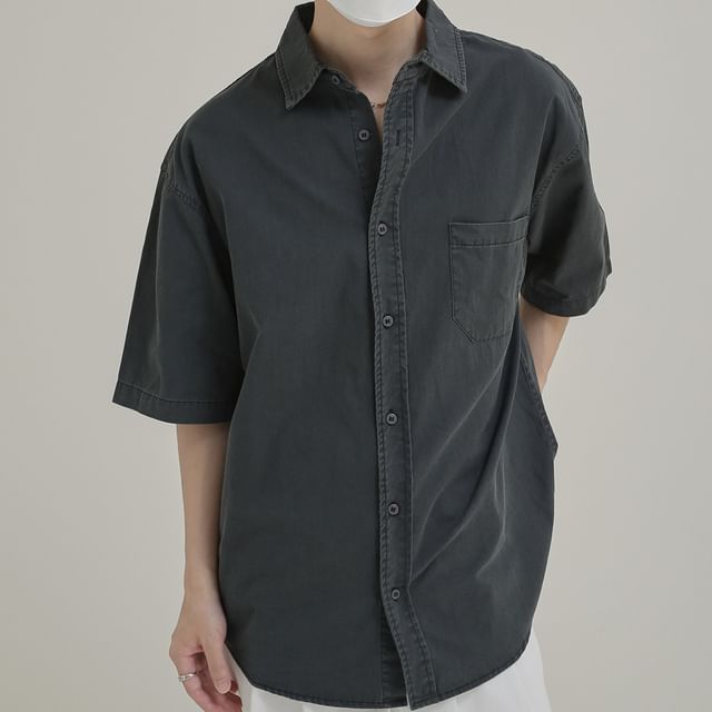 DAZO Studios-Short Sleeve Collar Plain Pocket Shirt