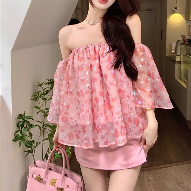 off shoulder chiffon blouse