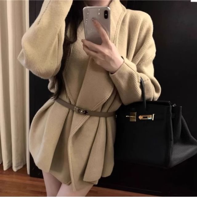 Trendycas-Plain Ribbed Open Front Cardigan