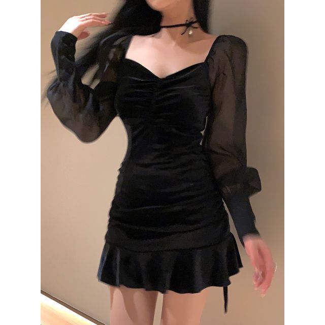 knee length dresses for ladies Fashion Summer Strapless White Elastic Ruffle Layered Eyelet Floral Lace Detailed Tube Mini Dress L / White main image 0