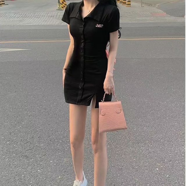 Everose-Short-Sleeve Button-Up Dress