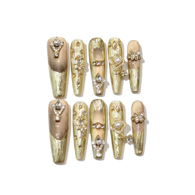 eovda-Embellished Metallic Press On Nail