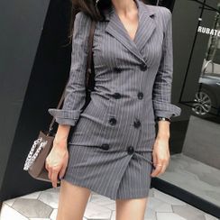 ISMY - 条纹双排扣迷你塑身西装外套连衣裙 ISMY - 条纹双排扣迷你塑身西装外套连衣裙