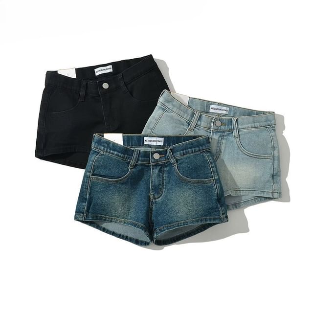 Hollahop-Low Rise Washed Denim Shorts