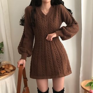 Felted Wool High Neck Knit Mini Dress - For Women