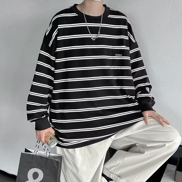 Naideth-Crew Neck Striped Sweatshirt