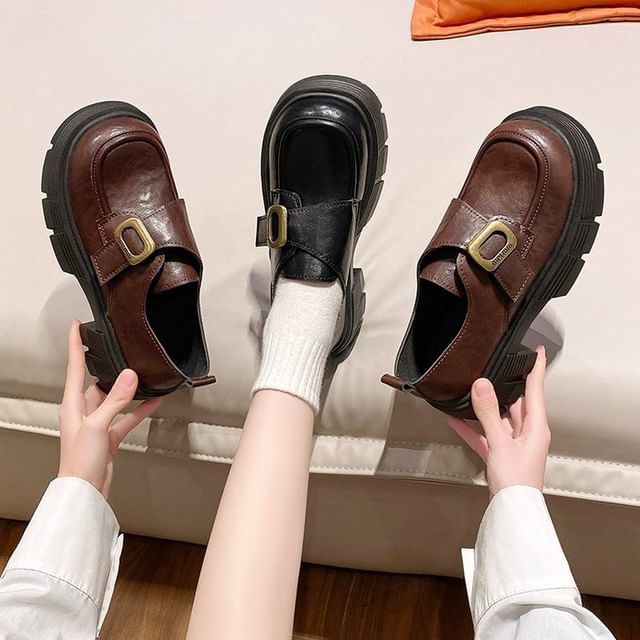 Gordong-Monk Strap Platform Chunky Heel Loafers